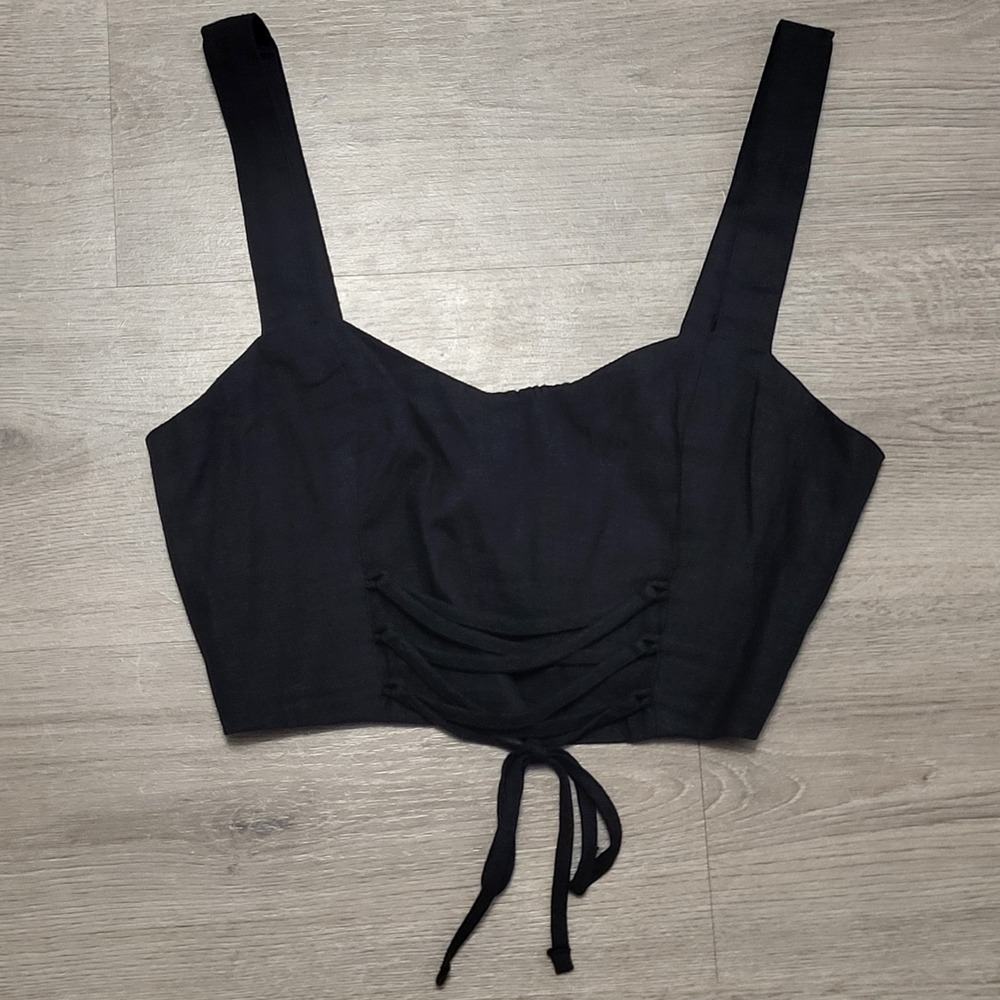 Abercrombie & Fitch Black‎ Smocked Corset Lace Up Crop Top Tank Boho Size Small